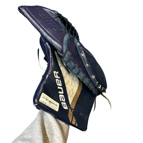 Bauer Supreme Ultrasonic - Gant de gardien de but Pro Stock d'occasion (bleu marine/doré/blanc)